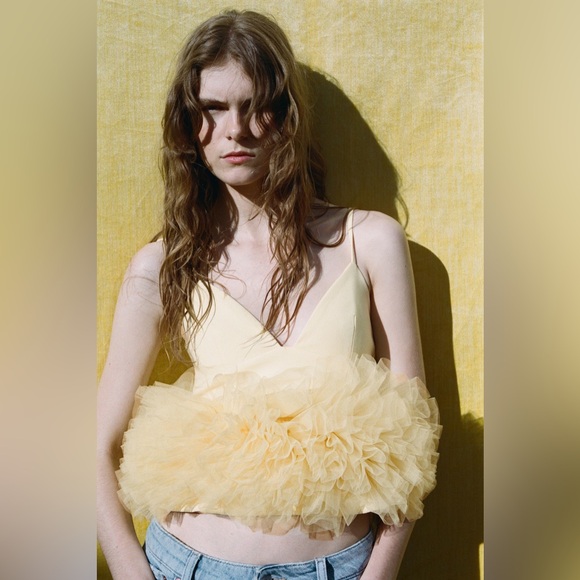 ZARA STRETCH TULLE VOLUMINOUS HEM TOP - Picture 13 of 17